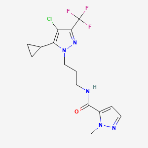 molecular formula C15H17ClF3N5O B4641887 N-{3-[4-chloro-5-cyclopropyl-3-(trifluoromethyl)-1H-pyrazol-1-yl]propyl}-1-methyl-1H-pyrazole-5-carboxamide 
