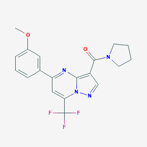 [5-(3-Methoxyphenyl)-7-(trifluoromethyl)pyrazolo[1,5-a]pyrimidin-3-yl](pyrrolidin-1-yl)methanone