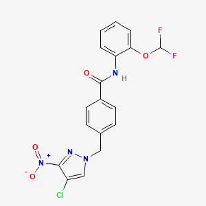 molecular formula C18H13ClF2N4O4 B4642130 4-[(4-chloro-3-nitro-1H-pyrazol-1-yl)methyl]-N-[2-(difluoromethoxy)phenyl]benzamide 