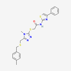 molecular formula C23H23N5OS3 B4642212 2-[(4-methyl-5-{[(4-methylbenzyl)thio]methyl}-4H-1,2,4-triazol-3-yl)thio]-N-(4-phenyl-1,3-thiazol-2-yl)acetamide 