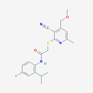 molecular formula C20H22IN3O2S B4642282 2-{[3-cyano-4-(methoxymethyl)-6-methyl-2-pyridinyl]thio}-N-(4-iodo-2-isopropylphenyl)acetamide 