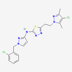 molecular formula C19H19Cl2N7S B4642372 N-[1-(2-chlorobenzyl)-1H-pyrazol-3-yl]-5-[2-(4-chloro-3,5-dimethyl-1H-pyrazol-1-yl)ethyl]-1,3,4-thiadiazol-2-amine 