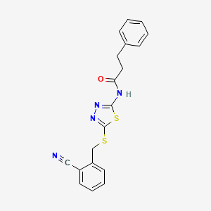 molecular formula C19H16N4OS2 B4642536 N-{5-[(2-cyanobenzyl)thio]-1,3,4-thiadiazol-2-yl}-3-phenylpropanamide 