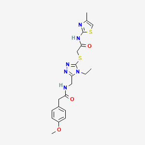 molecular formula C20H24N6O3S2 B4642657 2-{[4-ethyl-5-({[(4-methoxyphenyl)acetyl]amino}methyl)-4H-1,2,4-triazol-3-yl]thio}-N-(4-methyl-1,3-thiazol-2-yl)acetamide 