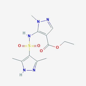 molecular formula C12H17N5O4S B4642753 ethyl 5-{[(3,5-dimethyl-1H-pyrazol-4-yl)sulfonyl]amino}-1-methyl-1H-pyrazole-4-carboxylate 