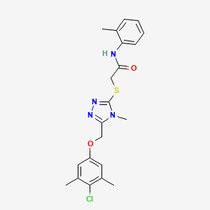 molecular formula C21H23ClN4O2S B4643003 2-({5-[(4-chloro-3,5-dimethylphenoxy)methyl]-4-methyl-4H-1,2,4-triazol-3-yl}thio)-N-(2-methylphenyl)acetamide 