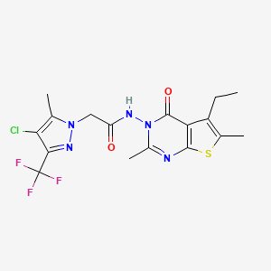 molecular formula C17H17ClF3N5O2S B4643027 2-[4-chloro-5-methyl-3-(trifluoromethyl)-1H-pyrazol-1-yl]-N-(5-ethyl-2,6-dimethyl-4-oxothieno[2,3-d]pyrimidin-3(4H)-yl)acetamide 