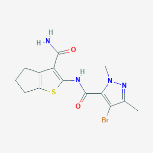 molecular formula C14H15BrN4O2S B4643277 N-[3-(aminocarbonyl)-5,6-dihydro-4H-cyclopenta[b]thien-2-yl]-4-bromo-1,3-dimethyl-1H-pyrazole-5-carboxamide 