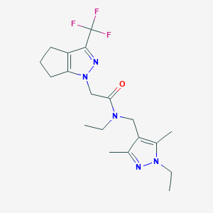 molecular formula C19H26F3N5O B4643289 N-ethyl-N-[(1-ethyl-3,5-dimethyl-1H-pyrazol-4-yl)methyl]-2-[3-(trifluoromethyl)-5,6-dihydrocyclopenta[c]pyrazol-1(4H)-yl]acetamide 