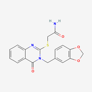 molecular formula C18H15N3O4S B4643412 2-{[3-(1,3-benzodioxol-5-ylmethyl)-4-oxo-3,4-dihydro-2-quinazolinyl]thio}acetamide 