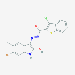 molecular formula C18H11BrClN3O2S B464348 N'-(6-bromo-5-methyl-2-oxo-1,2-dihydro-3H-indol-3-ylidene)-3-chloro-1-benzothiophene-2-carbohydrazide 