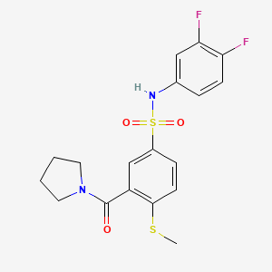 molecular formula C18H18F2N2O3S2 B4643506 N-(3,4-difluorophenyl)-4-(methylthio)-3-(1-pyrrolidinylcarbonyl)benzenesulfonamide 