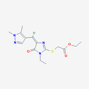 molecular formula C15H20N4O3S B4643554 ethyl ({4-[(1,5-dimethyl-1H-pyrazol-4-yl)methylene]-1-ethyl-5-oxo-4,5-dihydro-1H-imidazol-2-yl}thio)acetate 