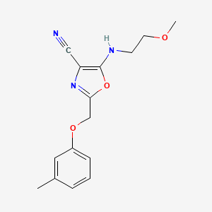 molecular formula C15H17N3O3 B4643571 5-[(2-methoxyethyl)amino]-2-[(3-methylphenoxy)methyl]-1,3-oxazole-4-carbonitrile 