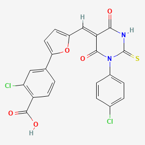 molecular formula C22H12Cl2N2O5S B4643623 2-chloro-4-(5-{[1-(4-chlorophenyl)-4,6-dioxo-2-thioxotetrahydro-5(2H)-pyrimidinylidene]methyl}-2-furyl)benzoic acid 