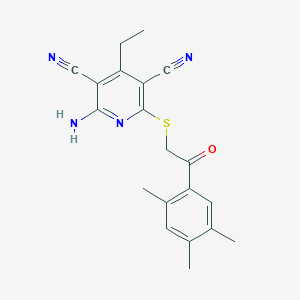 molecular formula C20H20N4OS B4643713 2-amino-4-ethyl-6-{[2-oxo-2-(2,4,5-trimethylphenyl)ethyl]thio}-3,5-pyridinedicarbonitrile 