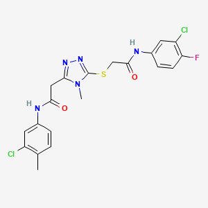 molecular formula C20H18Cl2FN5O2S B4643826 2-[5-({2-[(3-chloro-4-fluorophenyl)amino]-2-oxoethyl}thio)-4-methyl-4H-1,2,4-triazol-3-yl]-N-(3-chloro-4-methylphenyl)acetamide 