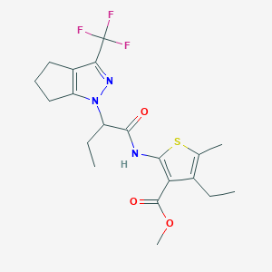 molecular formula C20H24F3N3O3S B4643920 methyl 4-ethyl-5-methyl-2-({2-[3-(trifluoromethyl)-5,6-dihydrocyclopenta[c]pyrazol-1(4H)-yl]butanoyl}amino)-3-thiophenecarboxylate 