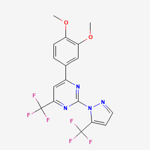 molecular formula C17H12F6N4O2 B4643991 4-(3,4-dimethoxyphenyl)-6-(trifluoromethyl)-2-[5-(trifluoromethyl)-1H-pyrazol-1-yl]pyrimidine 