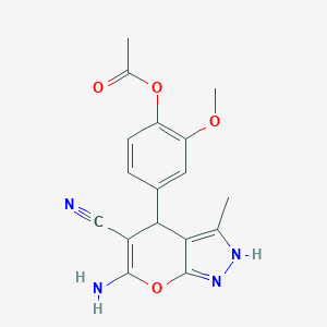 molecular formula C17H16N4O4 B464403 4-(6-Amino-5-cyano-3-methyl-1,4-dihydropyrano[2,3-c]pyrazol-4-yl)-2-methoxyphenyl acetate CAS No. 327071-51-2