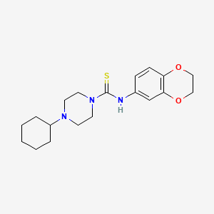 molecular formula C19H27N3O2S B4644103 4-cyclohexyl-N-(2,3-dihydro-1,4-benzodioxin-6-yl)-1-piperazinecarbothioamide 