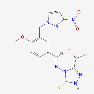 molecular formula C15H13F2N7O3S B4644126 5-(difluoromethyl)-4-({4-methoxy-3-[(3-nitro-1H-pyrazol-1-yl)methyl]benzylidene}amino)-4H-1,2,4-triazole-3-thiol 