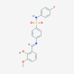 molecular formula C20H17FN2O4S B464422 N-(4-fluorophenyl)-4-[(2-hydroxy-3-methoxybenzylidene)amino]benzenesulfonamide 