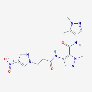 molecular formula C17H21N9O4 B4644308 N-(1,5-dimethyl-1H-pyrazol-4-yl)-1-methyl-4-{[3-(5-methyl-4-nitro-1H-pyrazol-1-yl)propanoyl]amino}-1H-pyrazole-5-carboxamide 