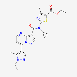 molecular formula C23H25N7O3S B4644415 ethyl 2-(cyclopropyl{[7-(1-ethyl-5-methyl-1H-pyrazol-4-yl)pyrazolo[1,5-a]pyrimidin-3-yl]carbonyl}amino)-4-methyl-1,3-thiazole-5-carboxylate 