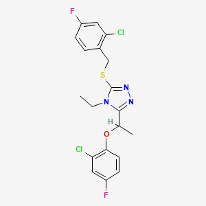 molecular formula C19H17Cl2F2N3OS B4644436 3-[(2-chloro-4-fluorobenzyl)thio]-5-[1-(2-chloro-4-fluorophenoxy)ethyl]-4-ethyl-4H-1,2,4-triazole 