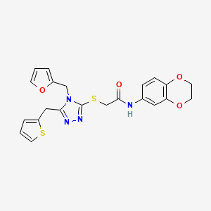 molecular formula C22H20N4O4S2 B4644588 N-(2,3-dihydro-1,4-benzodioxin-6-yl)-2-{[4-(2-furylmethyl)-5-(2-thienylmethyl)-4H-1,2,4-triazol-3-yl]thio}acetamide 