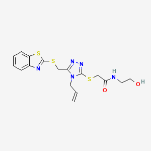 molecular formula C17H19N5O2S3 B4644597 2-({4-allyl-5-[(1,3-benzothiazol-2-ylthio)methyl]-4H-1,2,4-triazol-3-yl}thio)-N-(2-hydroxyethyl)acetamide 