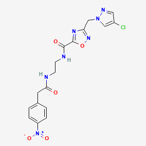 molecular formula C17H16ClN7O5 B4644618 3-[(4-chloro-1H-pyrazol-1-yl)methyl]-N-(2-{[(4-nitrophenyl)acetyl]amino}ethyl)-1,2,4-oxadiazole-5-carboxamide 