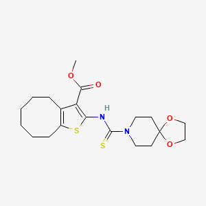 molecular formula C20H28N2O4S2 B4644709 methyl 2-[(1,4-dioxa-8-azaspiro[4.5]dec-8-ylcarbonothioyl)amino]-4,5,6,7,8,9-hexahydrocycloocta[b]thiophene-3-carboxylate 