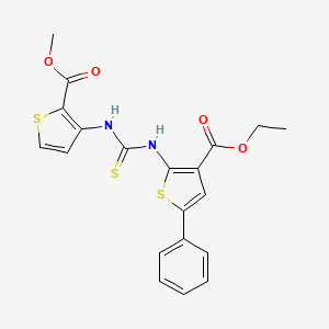 molecular formula C20H18N2O4S3 B4644763 methyl 3-[({[3-(ethoxycarbonyl)-5-phenyl-2-thienyl]amino}carbonothioyl)amino]-2-thiophenecarboxylate 