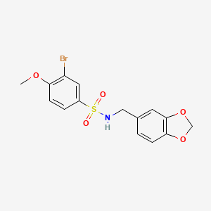 molecular formula C15H14BrNO5S B4645059 N-(1,3-benzodioxol-5-ylmethyl)-3-bromo-4-methoxybenzenesulfonamide 