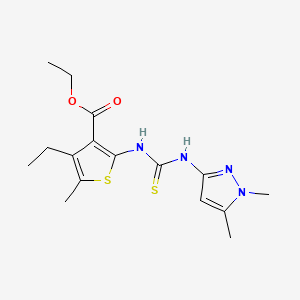 molecular formula C16H22N4O2S2 B4645178 ethyl 2-({[(1,5-dimethyl-1H-pyrazol-3-yl)amino]carbonothioyl}amino)-4-ethyl-5-methyl-3-thiophenecarboxylate 