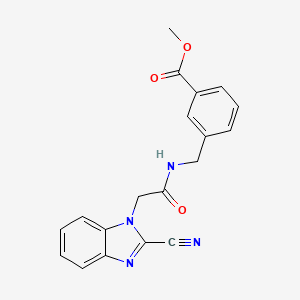 molecular formula C19H16N4O3 B4645223 methyl 3-({[(2-cyano-1H-benzimidazol-1-yl)acetyl]amino}methyl)benzoate 