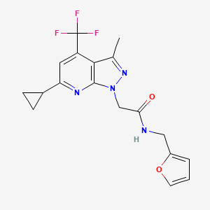 molecular formula C18H17F3N4O2 B4645248 2-[6-cyclopropyl-3-methyl-4-(trifluoromethyl)-1H-pyrazolo[3,4-b]pyridin-1-yl]-N-(2-furylmethyl)acetamide 