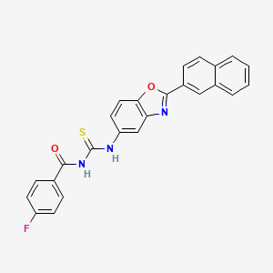 molecular formula C25H16FN3O2S B4645300 4-fluoro-N-({[2-(2-naphthyl)-1,3-benzoxazol-5-yl]amino}carbonothioyl)benzamide 