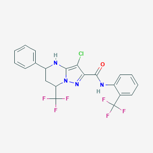 molecular formula C21H15ClF6N4O B464533 3-chloro-5-phenyl-7-(trifluoromethyl)-N-[2-(trifluoromethyl)phenyl]-4,5,6,7-tetrahydropyrazolo[1,5-a]pyrimidine-2-carboxamide 