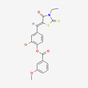 molecular formula C20H16BrNO4S2 B4645381 2-bromo-4-[(3-ethyl-4-oxo-2-thioxo-1,3-thiazolidin-5-ylidene)methyl]phenyl 3-methoxybenzoate 