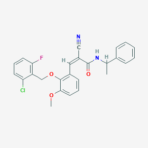 molecular formula C26H22ClFN2O3 B4645423 3-{2-[(2-chloro-6-fluorobenzyl)oxy]-3-methoxyphenyl}-2-cyano-N-(1-phenylethyl)acrylamide 