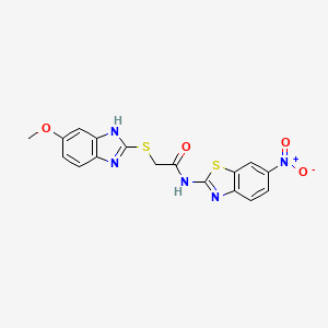 molecular formula C17H13N5O4S2 B4645518 2-[(5-methoxy-1H-benzimidazol-2-yl)thio]-N-(6-nitro-1,3-benzothiazol-2-yl)acetamide 
