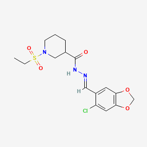 molecular formula C16H20ClN3O5S B4645698 N'-[(6-chloro-1,3-benzodioxol-5-yl)methylene]-1-(ethylsulfonyl)-3-piperidinecarbohydrazide 
