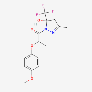 molecular formula C15H17F3N2O4 B4645770 1-[2-(4-methoxyphenoxy)propanoyl]-3-methyl-5-(trifluoromethyl)-4,5-dihydro-1H-pyrazol-5-ol 