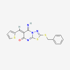 molecular formula C17H12N4OS3 B4645775 2-(benzylthio)-5-imino-6-(2-thienylmethylene)-5,6-dihydro-7H-[1,3,4]thiadiazolo[3,2-a]pyrimidin-7-one 