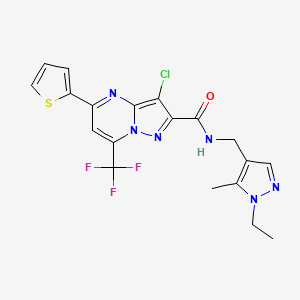 molecular formula C19H16ClF3N6OS B4645932 3-chloro-N-[(1-ethyl-5-methyl-1H-pyrazol-4-yl)methyl]-5-(2-thienyl)-7-(trifluoromethyl)pyrazolo[1,5-a]pyrimidine-2-carboxamide 