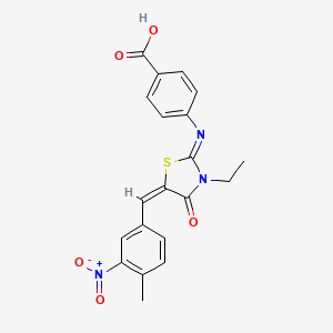 molecular formula C20H17N3O5S B4646101 4-{[3-ethyl-5-(4-methyl-3-nitrobenzylidene)-4-oxo-1,3-thiazolidin-2-ylidene]amino}benzoic acid 
