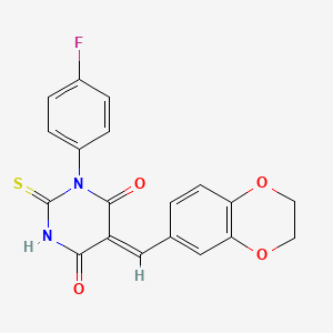 molecular formula C19H13FN2O4S B4646171 5-(2,3-dihydro-1,4-benzodioxin-6-ylmethylene)-1-(4-fluorophenyl)-2-thioxodihydro-4,6(1H,5H)-pyrimidinedione 
